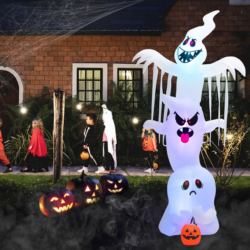 Costway 10 ft Inflatable Halloween Overlap Ghost Giant Decoration w/ Colorful RGB Lights, 2 of 11