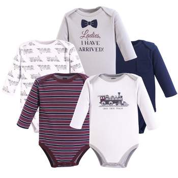 Hudson Baby Infant Boy Cotton Long-Sleeve Bodysuits 5pk, Train