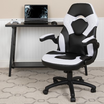 Ergonomic High-Back Racing Style Gaming Chair with Flip-Up Arms in Black Nylon