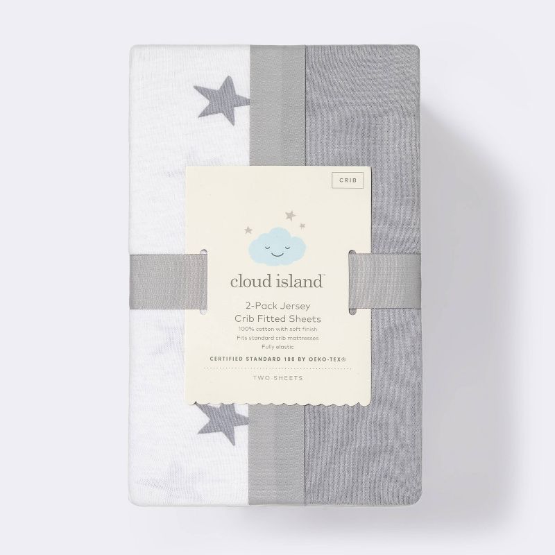 Fitted Jersey Crib Sheet - Gray &#38; Scatter Star - Cloud Island&#8482; 2pk, 4 of 5
