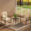 3 Piece Patio Rattan Conversation Set, Outdoor Rocking Bistro Set, Wicker Patio Furniture with Thick Cushions Rocker Chair and 2-Tier Coffee Table - 2 of 4