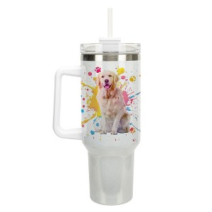 100 North 40 Ounce Stainless Steel Double Wall Insulated Glitter Travel Tumbler With Handle, Straw, and Lid, Golden Retriever White - 1 of 4