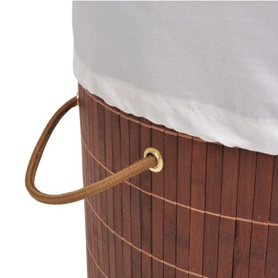 Round Brown Bamboo Collapsible Laundry Bin with Lid