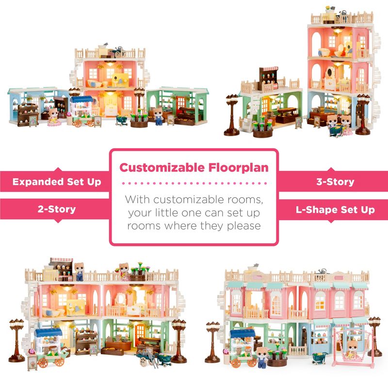 Best Choice Products Deluxe Cottage Dollhouse Mansion Pretend Toy Playset w/ 225 Accessories  and Tiny Critters for Kids, 3 of 8