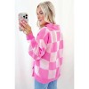 Pink Checkerboard Half Button Collared Drop Shoulder Sweater - 2 of 4
