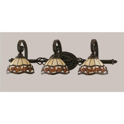 Toltec Lighting Elegante 3 - Light Vanity in  Dark Granite with 7'' Roman Jewel Art Glass Shade