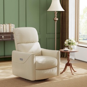 Power Swivel Glider Recliner with Lumbar Support & USB - Electric Rocking Chair, Faux Leather Upholstery for Living Room, Bedroom or Nursery, Brown - 1 of 4