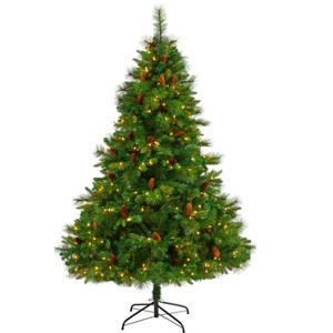 Nearly Natural 6-ft West Virginia Full Bodied Mixed Pine Artificial Christmas Tree with 300 Clear LED Lights and Pine Cones - 1 of 4