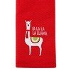 SKL Home Fa La Llama Red Waffle Design Embroidery 2-Piece Dish Towel Set - 16x26", Red - 4 of 4