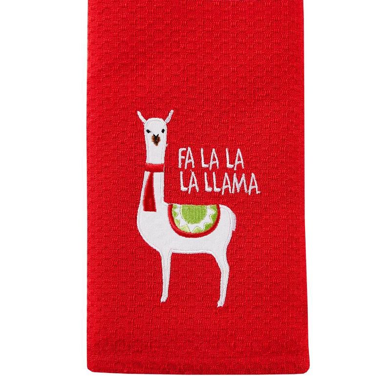 SKL Home Fa La Llama Red Waffle Design Embroidery 2-Piece Dish Towel Set - 16x26", Red, 4 of 6