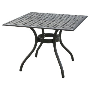 Cayman Square Cast Aluminum Table - Black Sand - Christopher Knight Home: Weather-Resistant, 4-Seater, with Umbrella Hole - 1 of 4