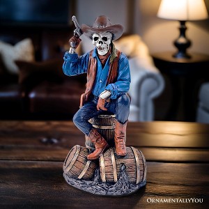 Western Skeleton Gunslinger Statue Figurine, 10" Gothic Cowboy Wild West Home Decor| OrnamentallyYou - 1 of 4