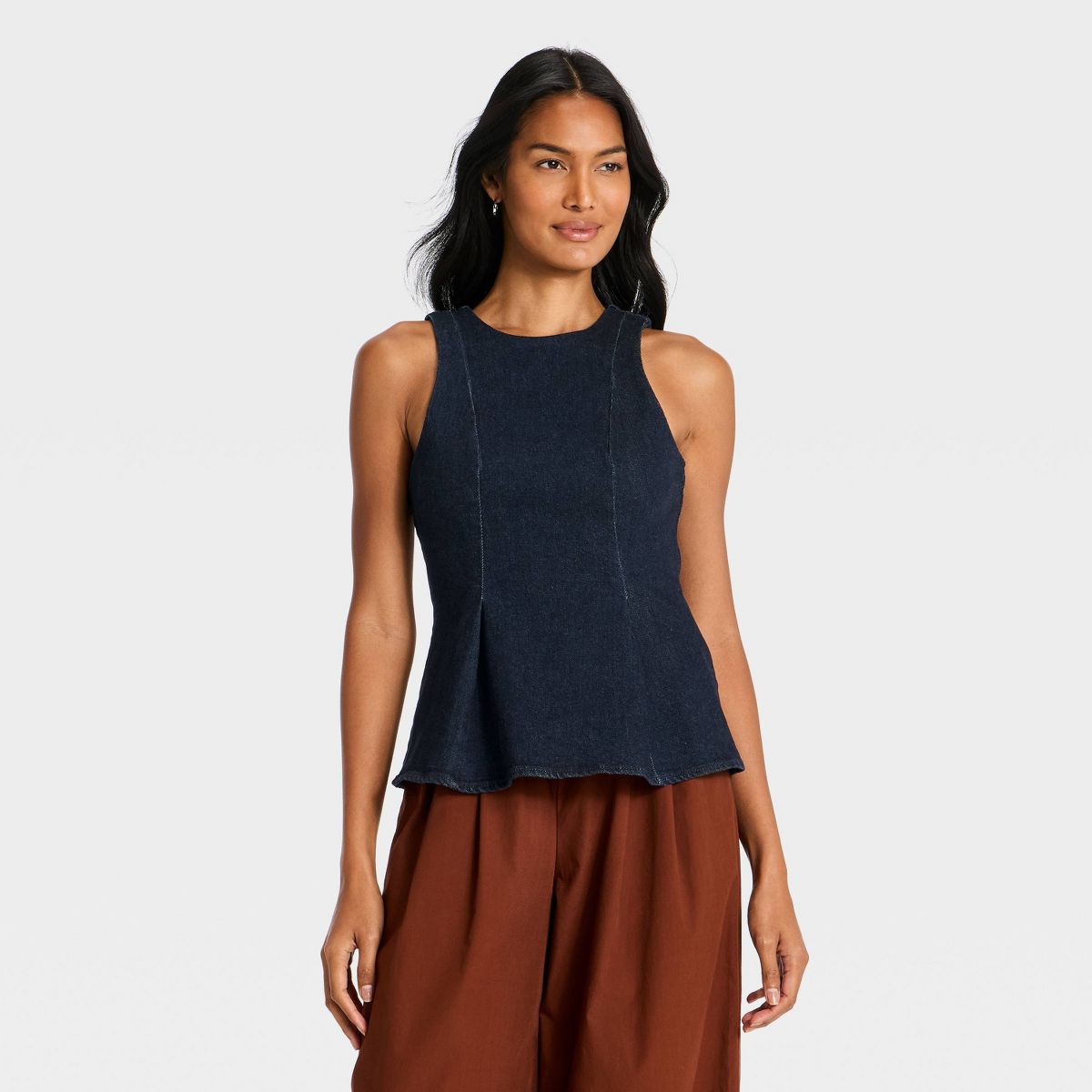 Women's Denim Peplum Top - A New Day™ Indigo