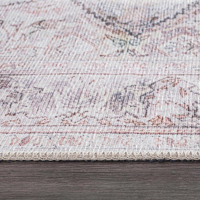 Vintage Cream and Red Synthetic Medallion Washable 5' x 7' Rug