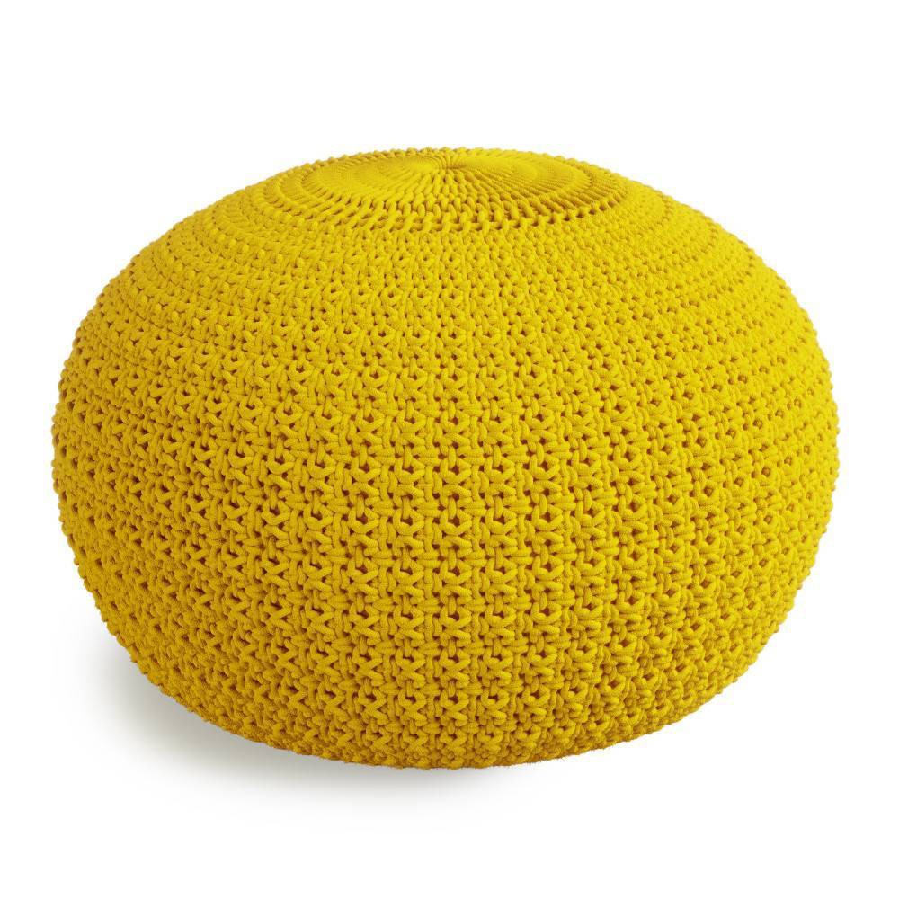 Photos - Pouffe / Bench Holloway Round Knitted PET Polyester Pouf Yellow - WyndenHall
