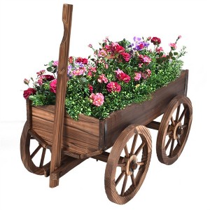NAYSAYE Planter Wooden Hand Truck Dolly Rustic Design with Ample Planting Space for Garden and Patio, Wood, 27"*17.81"*14.02" - 1 of 4