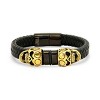 Steeltime Men's black braided leather bracelet with 18k gold plated and black ip stainless steel skull accents - 2 of 4
