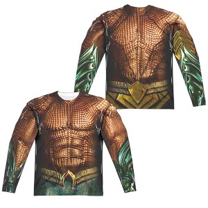 Men's Aquaman Movie Aquaman Uniform (Front Back Print) Long Sleeve Costume T-Shirt - 1 of 4