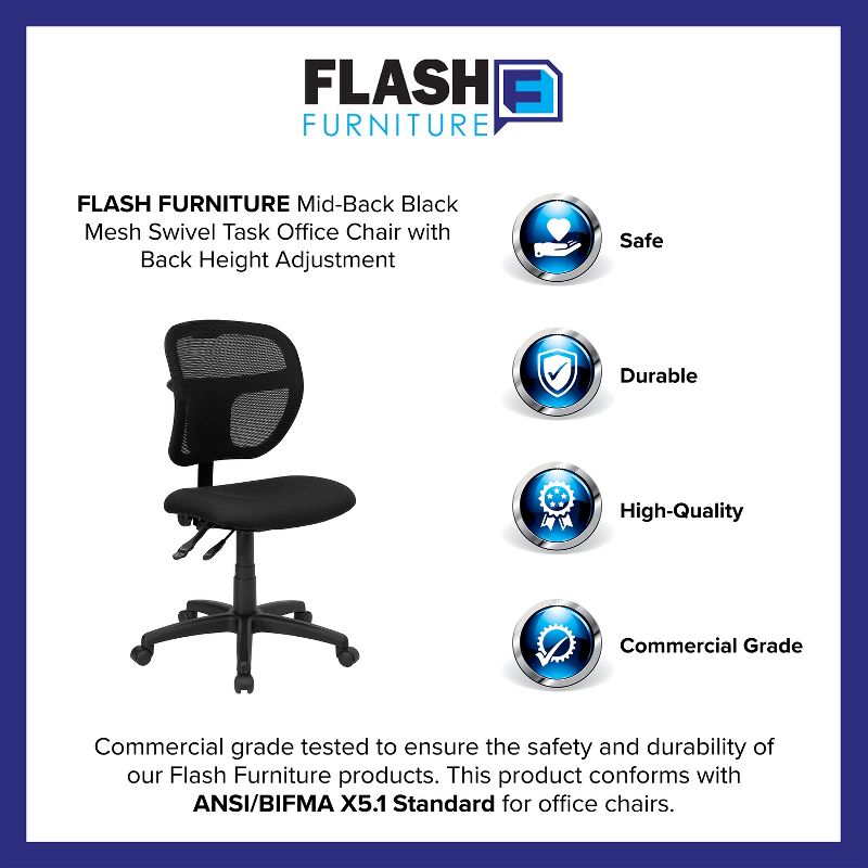 Flash Furniture Mid-Back Mesh Swivel Task Office Chair with Back Height Adjustment, 3 of 4