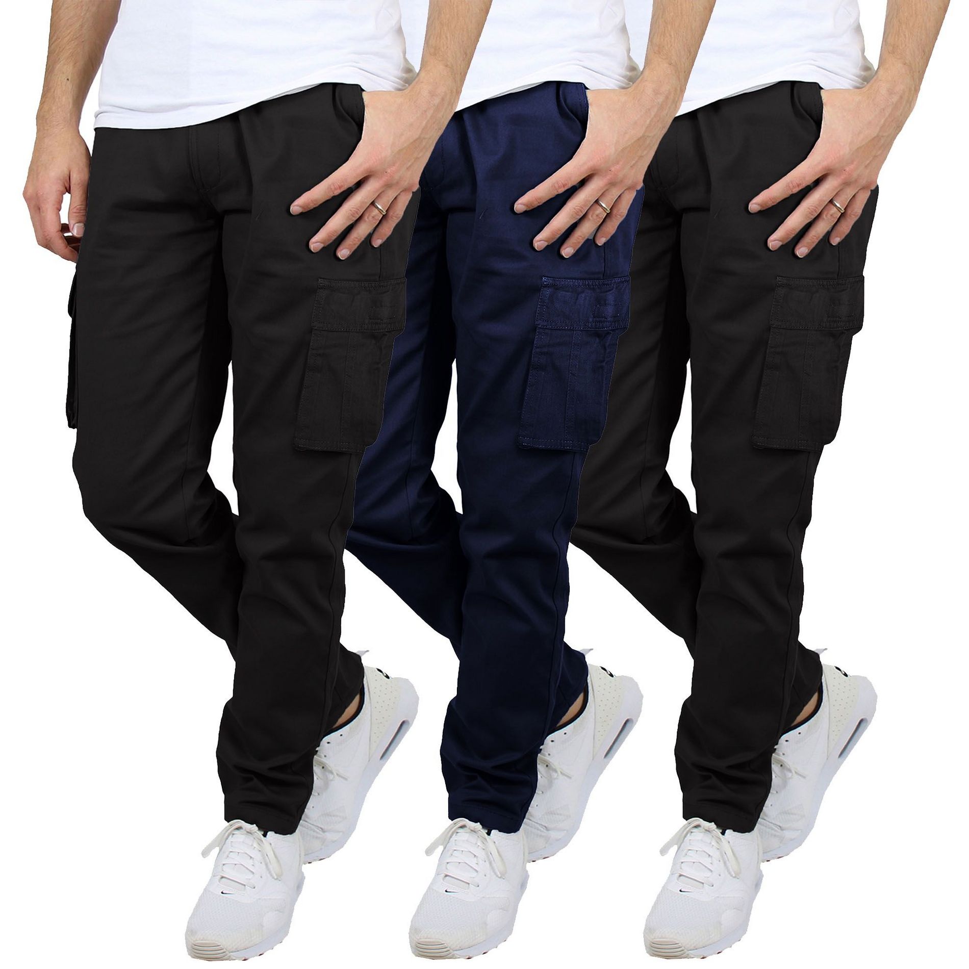 Blu Rock Men's Flex-Stretch Cotton Cargo Pants, 31-Inch Inseam - Comfortable and Durable- 3 Pack
