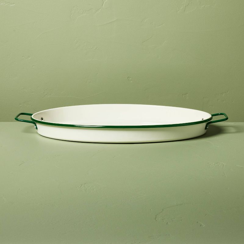Enamel-Coated Metal Oval Serving Tray Cream/Green - Hearth &#38; Hand&#8482; with Magnolia, 4 of 6