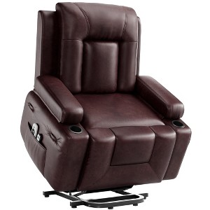 Oversized Power Lift Recliner Chair with Heat & Massage, Faux PU Leather Electric Lift Recliner for Elderly, Single Sofa Seat with Cup Holder - 1 of 4