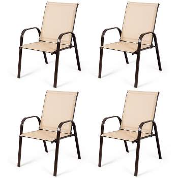 Costway 4PCS Patio Chairs Garden Deck Yard with Armrest Brown/Beige/Gray