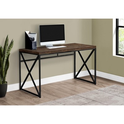 Vynxaria Computer Desk, Home Office, Laptop, Work, Brown Laminate, Black Metal, Contemporary, Modern