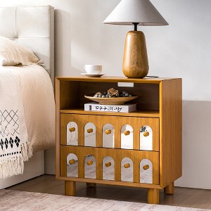 Zeus & Ruta 26" Modern Nightstand with Charging Station, 2-Drawer, Curve Mirror Design for Bedroom, Living Room - 1 of 4