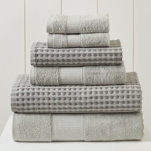6 Piece Reversible Yarn Dyed Jacquard Towel Set Artesia Damask Gray