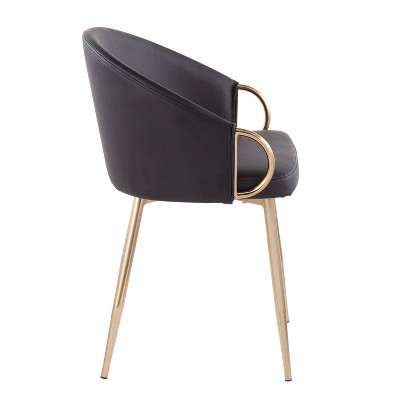 Black Faux Leather and Gold Metal Upholstered Dining Chairs, Set of 2