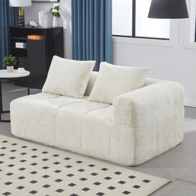 Grungis Chenille Loveseat Sofa with Left Arm & Removable Pillows, Modern Minimalist 2-Seater Sofa for Living Room & Bedroom