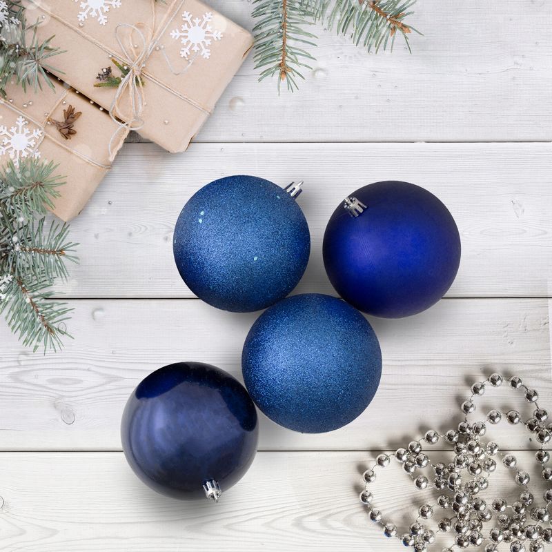 Northlight 12ct Shatterproof 4-Finish Christmas Ball Tree Ornament Set 4" - Blue, 2 of 4