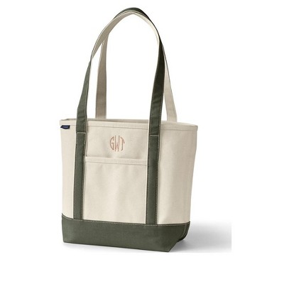 Lands' End Medium Natural Open Top Long Handle Canvas Tote Bag ...