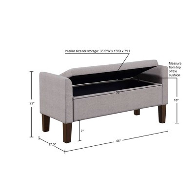 Light Grey Upholstered Flip-Top Storage Bench with Dark Wood Legs