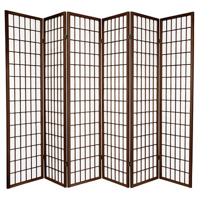 6 ft. Tall Window Pane Shoji Screen - Walnut (6 Panels)