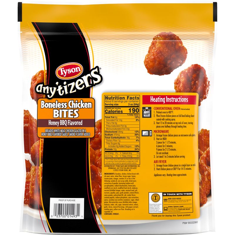 Tyson Any&#39;tizers Honey BBQ Flavored Boneless Chicken Bites - Frozen - 24oz, 2 of 6