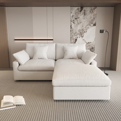 WJShome Cloud Couch Modular Sectional Sofa,82.68" L Shaped Couch,Down Filled Convertible Wide Seater,2 Seater+Ottoman,Covers Washable&Replaceable