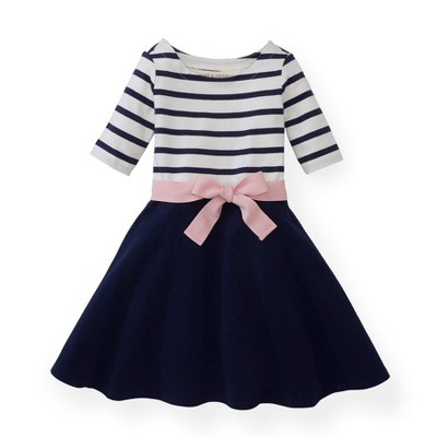 Image of Hope & Henry Girls' Lightweight Blocked Skater Dress (Classic Blue, 3-6 Months)