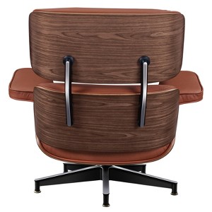 HomeRoots 27" Brown and Light Brown Tufted Genuine Leather Swivel Lounge Chair With Ottoman - 1 of 4