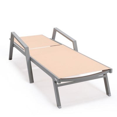Light Brown Aluminum Patio Chaise Lounge Set with Armrests