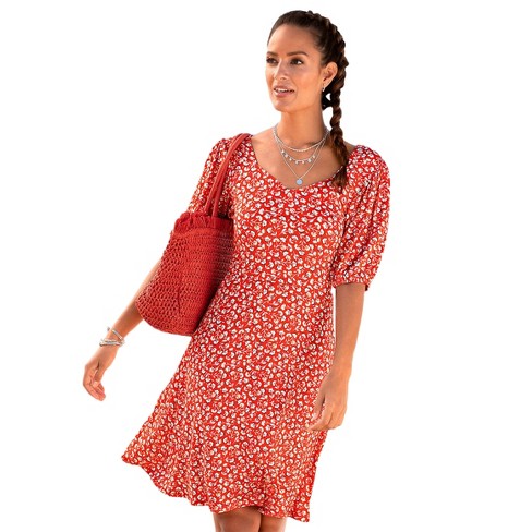 LASCANA Women's Floral Puff Sleeve Dress - image 1 of 4