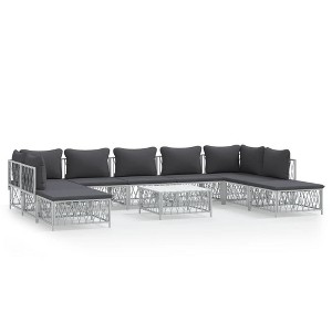 vidaXL Patio Furniture Set 10 Piece Garden Sectional Sofa with Cushions Steel - White - 1 of 4