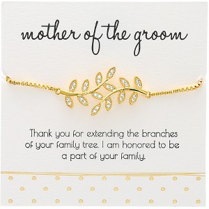 Pavilion Gift Company - Mother of the Groom - White Zircon Leaf - Gold Plated Adjustable Bracelet - Bracelets - 1 of 4