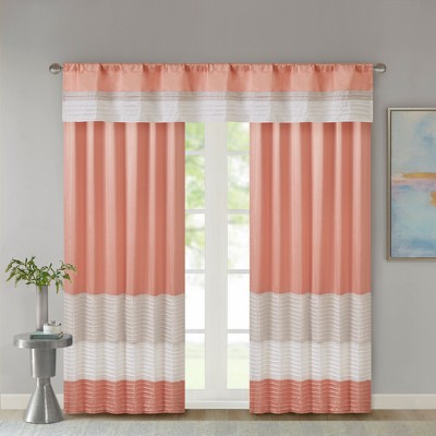 Coral and Ivory Faux Silk Pintuck Window Valance