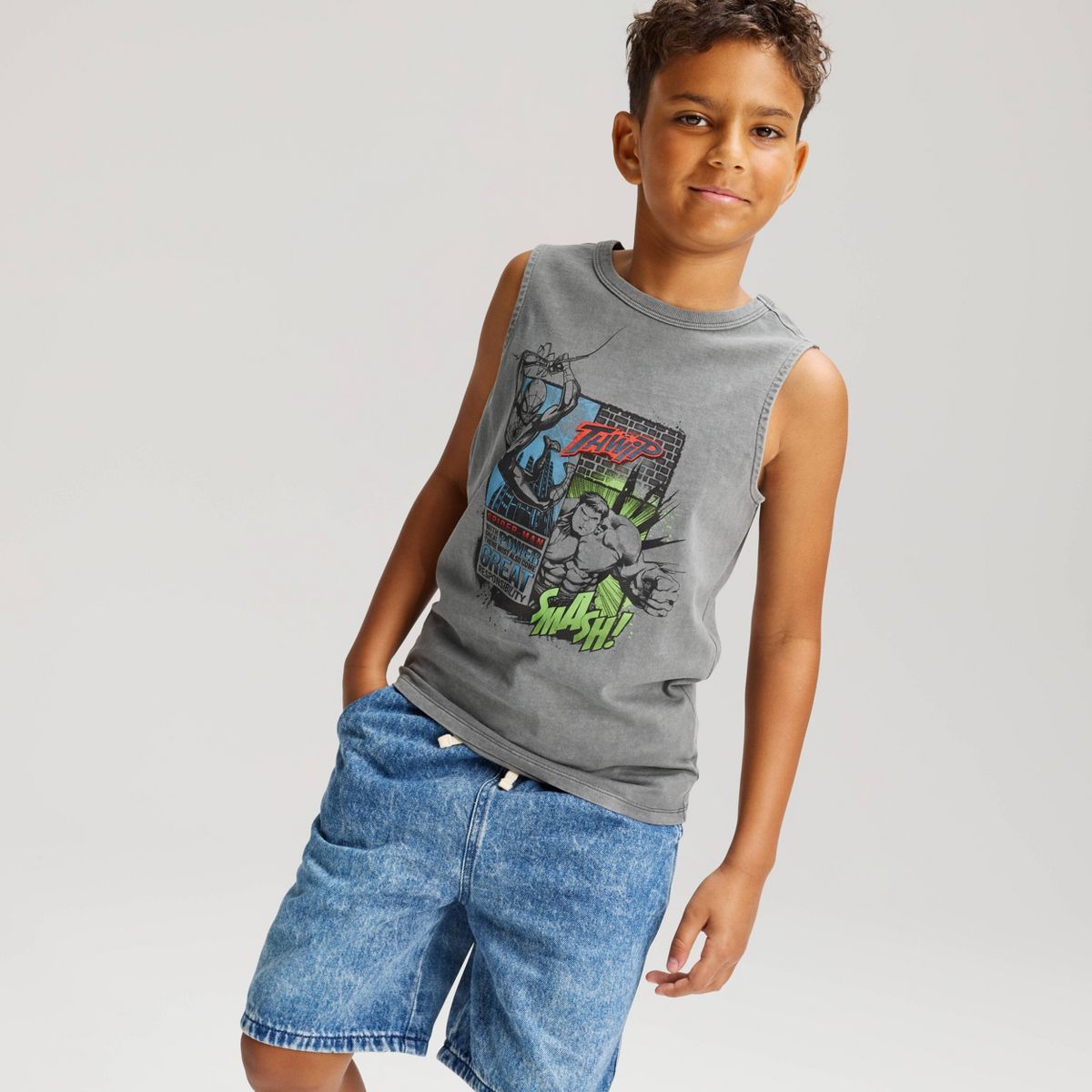 Boys' Short Sleeve Spider-Man & Hulk Graphic Tank Top - Cat & Jack™ Light Gray
