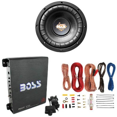 Lanzar 8" 800W Power Car Subwoofer and Boss R1100M 1100W Mono Amp w/ Amp Kit