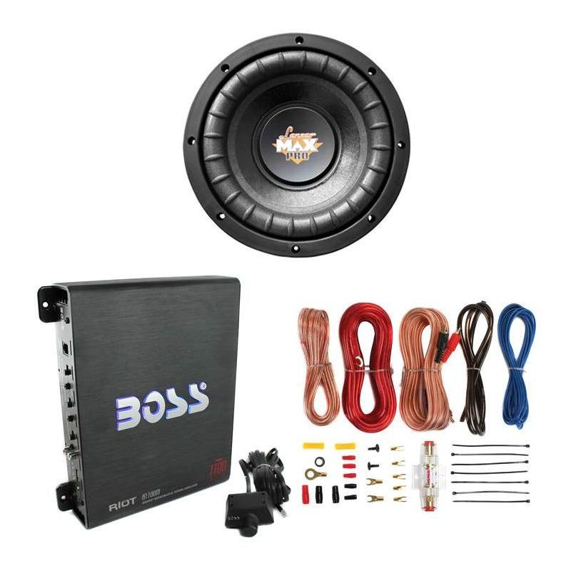 Lanzar 8" 800W Power Car Subwoofer and Boss R1100M 1100W Mono Amp w/ Amp Kit, 1 of 7