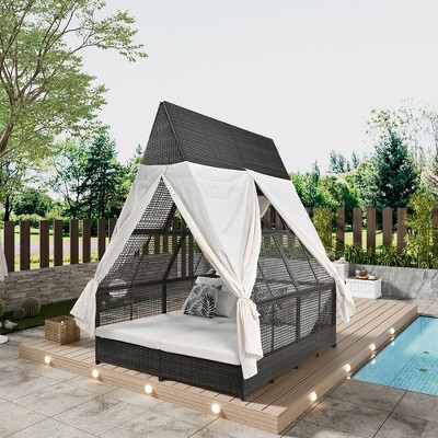 YOOCOZZ  Outdoor Daybed with Adjustable Backrest & Curtains