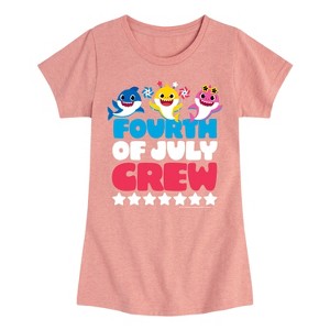 Girls' - Baby Shark - Fourth Of July Crew Fitted Short Sleeve Graphic T-Shirt - 1 of 4